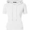 Women's Comfortable Short Sleeve Hoodie Pullover Hooded Sweatshirt with Kangaroo Pocket