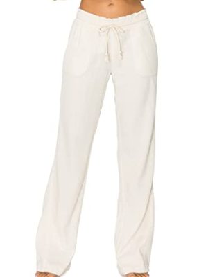 Women's Casual Linen Pants - 29", 32" Oceanside Drawstring Smocked Waist Beach Lounge Trousers with Pockets