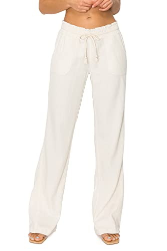Women's Casual Linen Pants - 29", 32" Oceanside Drawstring Smocked Waist Beach Lounge Trousers with Pockets