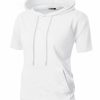 Women's Comfortable Short Sleeve Hoodie Pullover Hooded Sweatshirt with Kangaroo Pocket