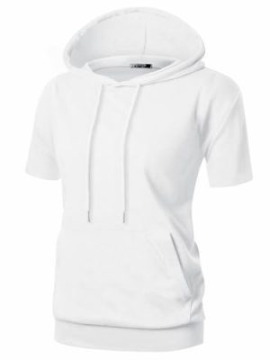 Women's Comfortable Short Sleeve Hoodie Pullover Hooded Sweatshirt with Kangaroo Pocket