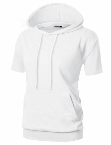Women's Comfortable Short Sleeve Hoodie Pullover Hooded Sweatshirt with Kangaroo Pocket