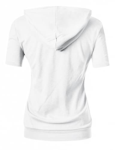 Women's Comfortable Short Sleeve Hoodie Pullover Hooded Sweatshirt with Kangaroo Pocket