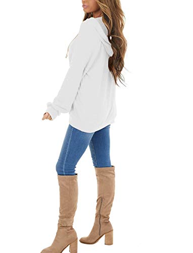 Women's Casual Lightweight Hoodies Long Sleeve White Drawstring Sweatshirts Loose Pullovers with Pocket