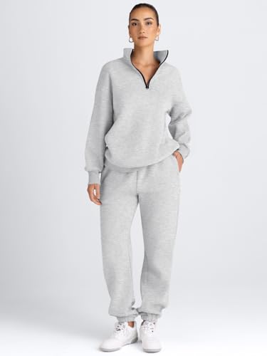 Women's Sweatsuits 2 Piece Outfits Lounge Sets Long Sleeve Half Zip Pullover and Baggy Sweatpants with Pockets