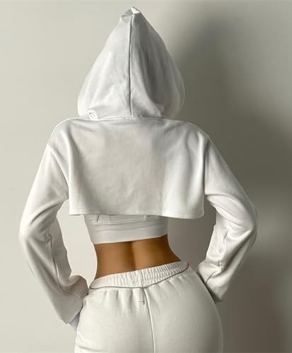 Women Long Sleeve Cropped Super Crop Top Hoodies Sweatshirt Aesthetic Punk Hip Hop Dance Sexy Rave Cloth