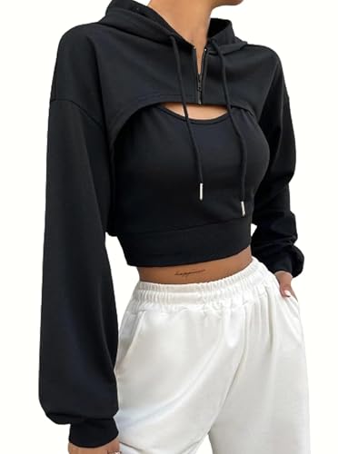 Women Cropped Hoodie Zip Up Long Sleeve Crop Top Sweatshirts