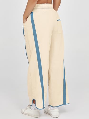 Women's Baggy Wide Leg Pants Casual Drawstring Elastic Waisted Contrast Color Workout Y2K Track Pants