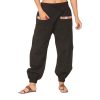 Men Women Cotton Linen Baggy Harem Drawstring Yoga Pants, One Size Casual Hippie Trousers with Pockets