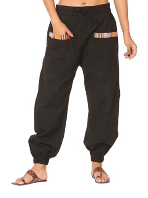 Men Women Cotton Linen Baggy Harem Drawstring Yoga Pants, One Size Casual Hippie Trousers with Pockets