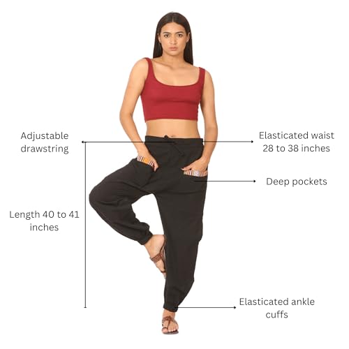 Men Women Cotton Linen Baggy Harem Drawstring Yoga Pants, One Size Casual Hippie Trousers with Pockets