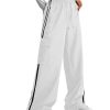 Women's Cargo Pants Baggy Straight Wide Leg Track Pants Striped Joggers with Pockets Athletic Streetwear