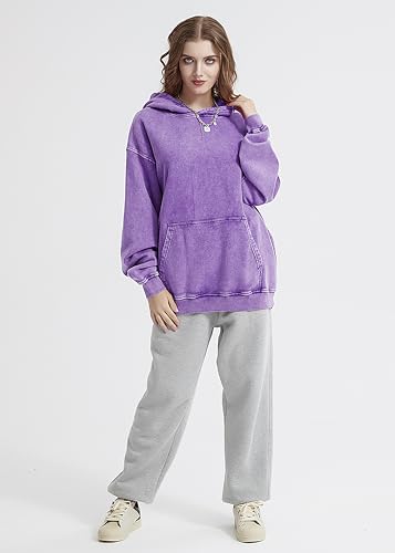 Womens Oversized Hoodies Unisex Casual Hooded Sweatshirts Vintage Wash Cotton Mens Pullover Tops