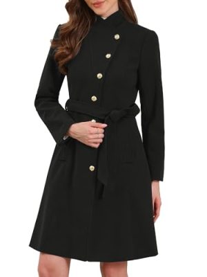 Pea Coats for Women Stand Collar Single Breasted Fall Winter Long Trench Coat with Belt 2025