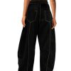 Womens Baggy Wide Leg Pants Casual Summer Palazzo Pants Drawstring Waist Barrel Sweatpants with Pockets