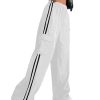 Women's Cargo Pants Baggy Straight Wide Leg Track Pants Striped Joggers with Pockets Athletic Streetwear