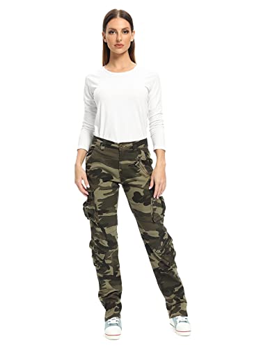 Womens Stretch Casual Cargo Work Pants Camo Combat Tactical Travel Pants with 8 Pockets