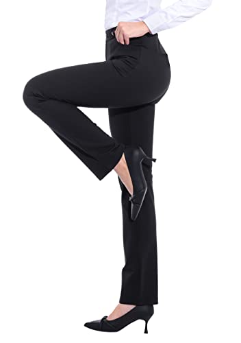 Women's Stretchy Dress Pants 28"/30" Pull-on Trousers Straight Leg Slacks 4 Pockets Plus Size for Work Business Casual