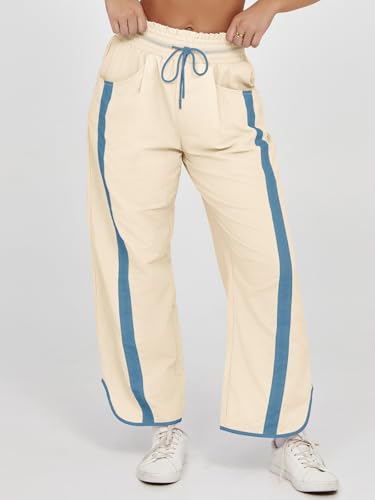 Women's Baggy Wide Leg Pants Casual Drawstring Elastic Waisted Contrast Color Workout Y2K Track Pants