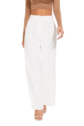 Women Wide Leg High Waist Wide Leg Pants Loose Fit Back Elastic Waist Pleated Front Trousers for Work Casual