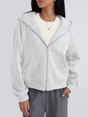 Zip Up Hoodies For Women Cropped Sweatshirts Fall Fashion Outfits 2025 Y2k Fleece Teen Girls Clothes