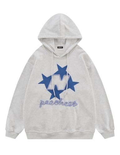 Star Embroidered Graphic Hoodie Y2k Oversize Vintage Long Sleeve Pullover 2025 Streetwear Outfits