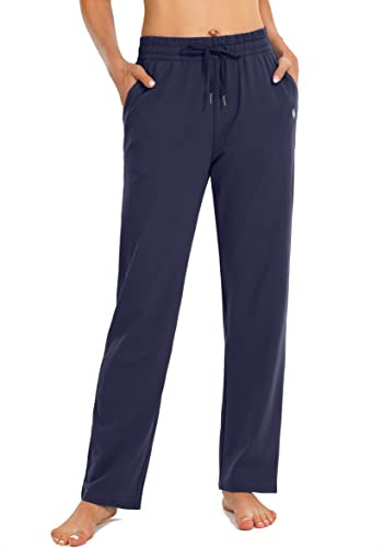 Women's Cotton Sweatpants Yoga Lounge Casual Pants Open Bottom Sweat Pants for Women with Pockets