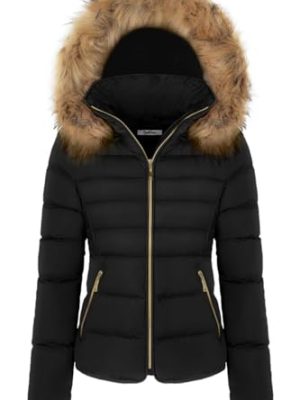 Thickened Winter Puffer Jacket with Removable Faux Fur Hood Fleece Lining