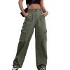 Women High Waisted Cargo Pants Wide Leg Casual Pants 6 Pockets Combat Military Trousers
