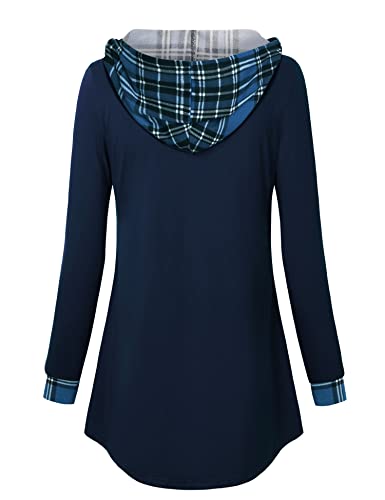 Women's Long Sleeve Hooded Tunic Tops Button Swing Pullover Hoodie Sweatshirts