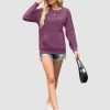 Womens Long Sleeve Sweatshirt Casual Crewneck Plain Pullover Tops with Pockets