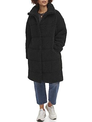 Women's Long Length Patchwork Quilted Teddy Coat