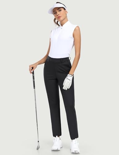 Stretchy Womens Golf Pants 7/8 Ankle Pull On Work Pants Athletic Business Casual Travel Dress Pants with Pockets Petite