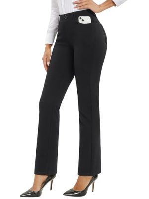 Women Dress Pants Business Casual Straight Leg 30" Stretch Work Pants Pull On Slim-fit Regular Slacks with 4 Pockets