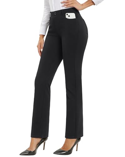 Women Dress Pants Business Casual Straight Leg 30" Stretch Work Pants Pull On Slim-fit Regular Slacks with 4 Pockets