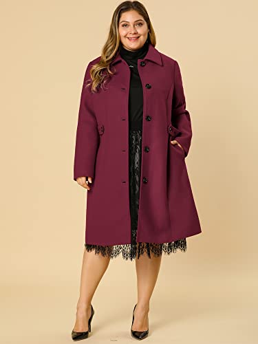 Women's Plus Size Single Breasted Belted Winter Long Coat