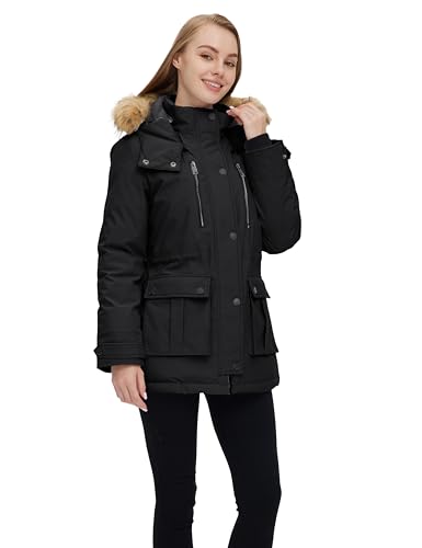 Women's Quilted Winter Coat Warm Puffer Jacket Thicken Parka with Removable Hood