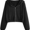 Cropped Zip Up Hoodie Women Long Sleeve Crop Sweatshirts Jackets