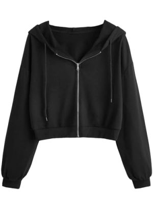 Cropped Zip Up Hoodie Women Long Sleeve Crop Sweatshirts Jackets