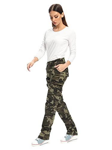 Womens Stretch Casual Cargo Work Pants Camo Combat Tactical Travel Pants with 8 Pockets