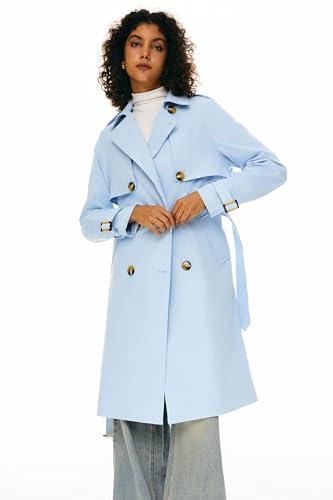 Women's 3/4 Length Double Breasted Trench Coat Lapel Jacket with Belt