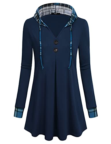 Women's Long Sleeve Hooded Tunic Tops Button Swing Pullover Hoodie Sweatshirts