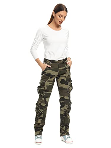 Womens Stretch Casual Cargo Work Pants Camo Combat Tactical Travel Pants with 8 Pockets