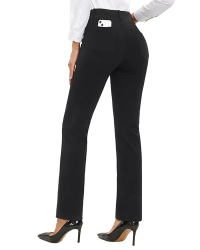 Women Dress Pants Business Casual Straight Leg 30" Stretch Work Pants Pull On Slim-fit Regular Slacks with 4 Pockets