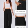 Wide Leg Pants for Women Stretchy Pull On Work Pants High Waisted Business Casual Trousers Slacks with Pockets