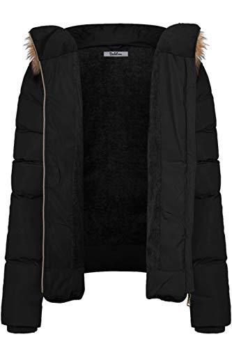 Thickened Winter Puffer Jacket with Removable Faux Fur Hood Fleece Lining