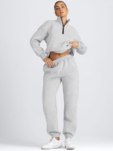 Women's Sweatsuits 2 Piece Outfits Lounge Sets Long Sleeve Half Zip Pullover and Baggy Sweatpants with Pockets