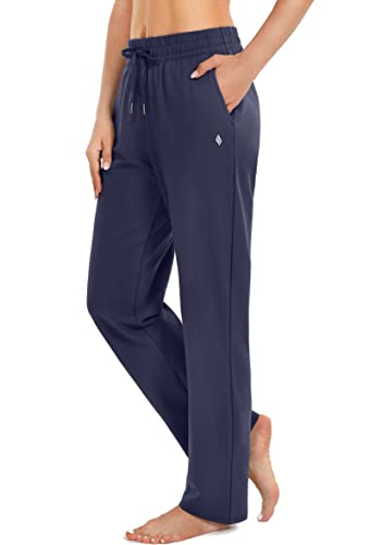 Women's Cotton Sweatpants Yoga Lounge Casual Pants Open Bottom Sweat Pants for Women with Pockets