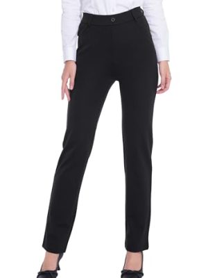 Women's Stretchy Dress Pants 28"/30" Pull-on Trousers Straight Leg Slacks 4 Pockets Plus Size for Work Business Casual