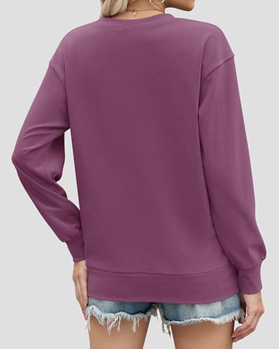 Womens Long Sleeve Sweatshirt Casual Crewneck Plain Pullover Tops with Pockets